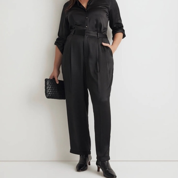Madewell Women’s NWT The Turner Tapered Pant in Black Satin size 14 Petite - Picture 1 of 14
